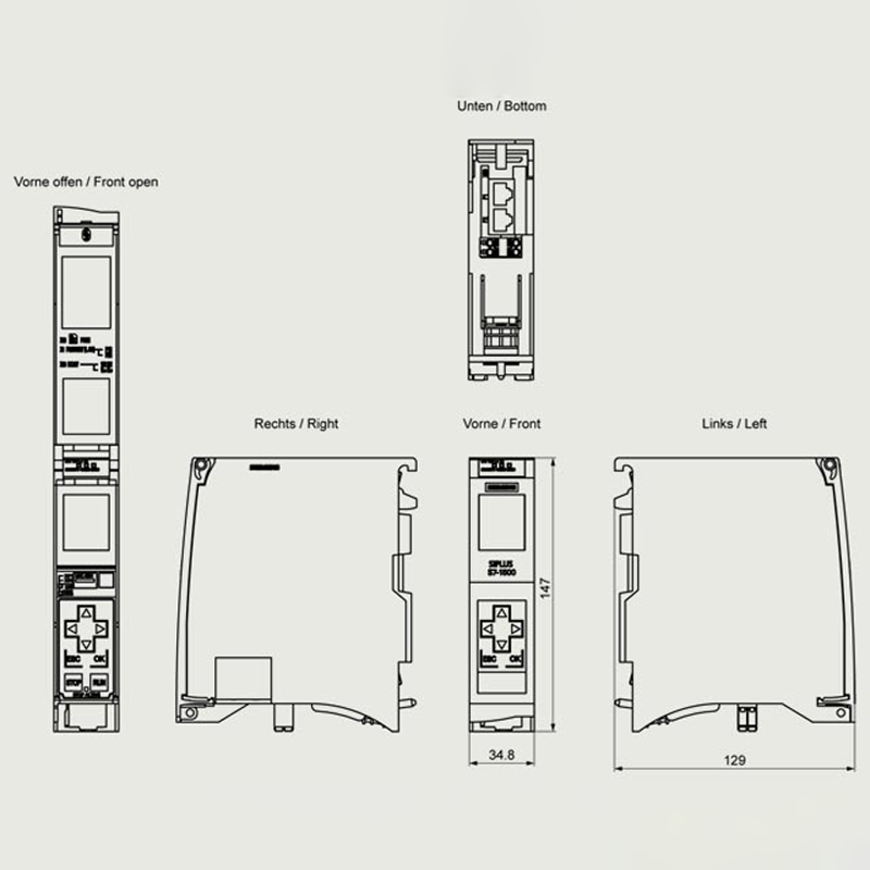 Siemens SIPLUS S7-1500 PLC _6AG1511-1AL03-2AB0_SIPLUS S7-1500 CPU 1511-1 PN Three View